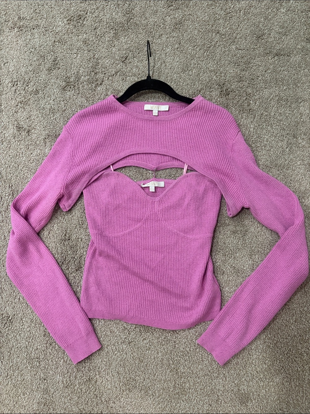 Wayf Pink Ribbed Cutout Knit Top